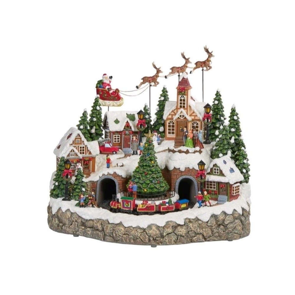 Costco Animated Christmas Village Centerpiece Lights Music Train Open Box